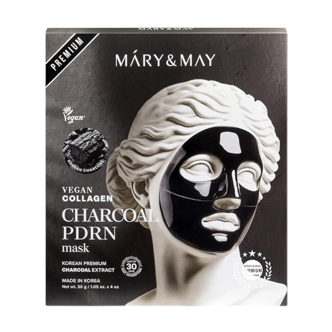 Mary&May Vegan Collagen Charcoal PDRN Mask Hydrożelowa maska na twarz box 4 szt