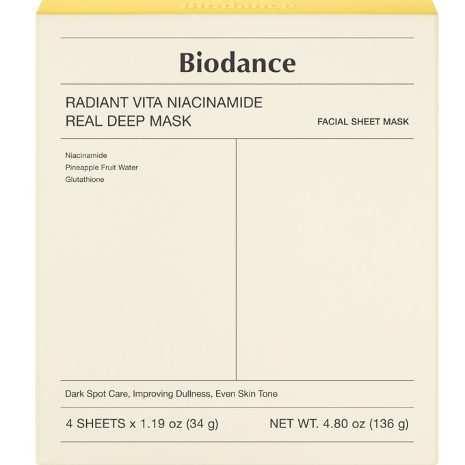BIODANCE Radiant Vita Niacinamide Real Deep Mask Hydrożelowa maska w płachcie, 4 szt