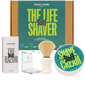 MenRock The Life Shaver Sicilian Lime zestaw krem do golenia 100ml + pędzel do golenia + stojak na pędzel + maszynka do golenia + ostrza maszynki do golenia