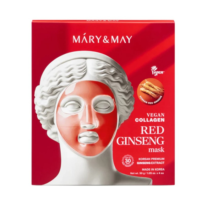 Mary&May Vegan Collagen Red Ginseng Mask Hydrożelowa maska na twarz, box 4 szt