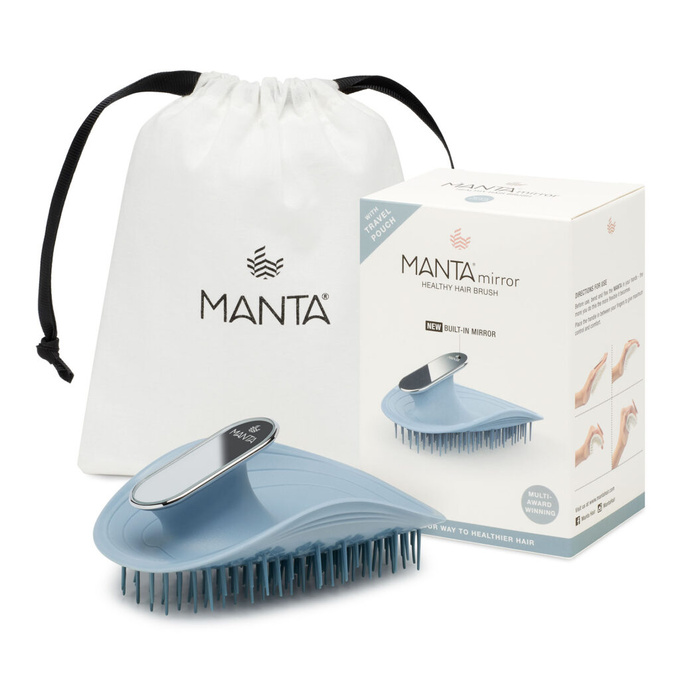 MANTA Mirror – Szczotka do włosów z lusterkiem, niebieska