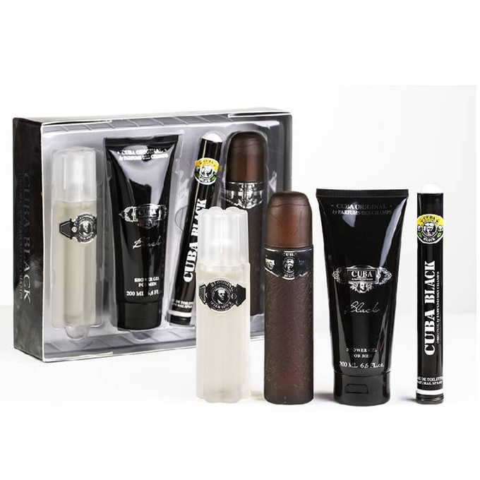 Cuba Black zestaw woda toaletowa spray 100 ml + woda toaletowa spray 35 ml + żel pod prysznic 200 ml + woda po goleniu spray 100 ml