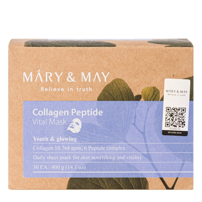 Mary&May, Maseczka do twarzy,  Collagen Peptide Vital Mask, 30 sztuk