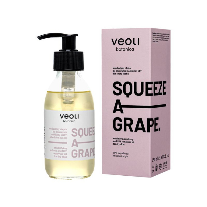 Veoli Botanica SQUEEZE A GRAPE Emulgujący olejek do zmywania makijażu i SPF dla skóry suchej, 150 ml