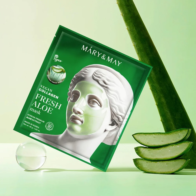 Mary&May Vegan Collagen Fresh Aloe Mask Hydrożelowa maska na twarz, box 4 szt