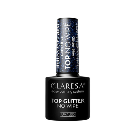 Claresa Top Glitter No Wipe top hybrydowy z brokatowym pyłem Glitter Blue 5g