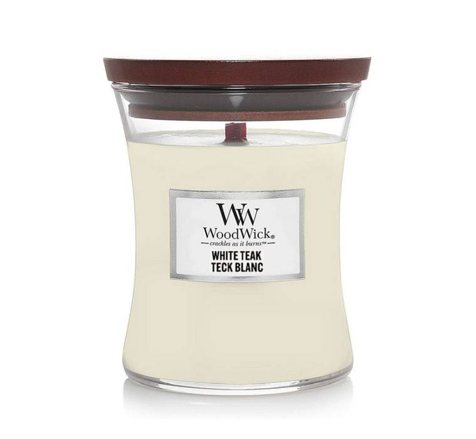 WoodWick Świeca mała White teak 85g