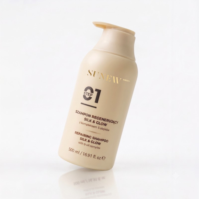 SunewMed+ Silk & Glow Regenerujący szampon do włosów z kompleksem 5 olejków 500 ml
