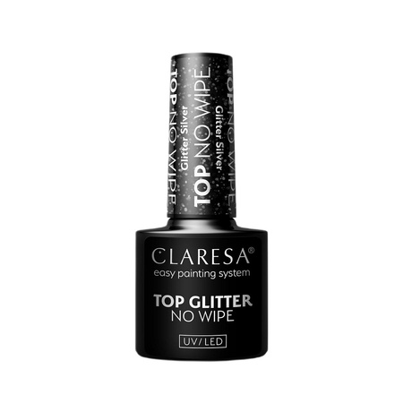 Claresa Top Glitter No Wipe top hybrydowy z brokatowym pyłem Glitter Silver 5g