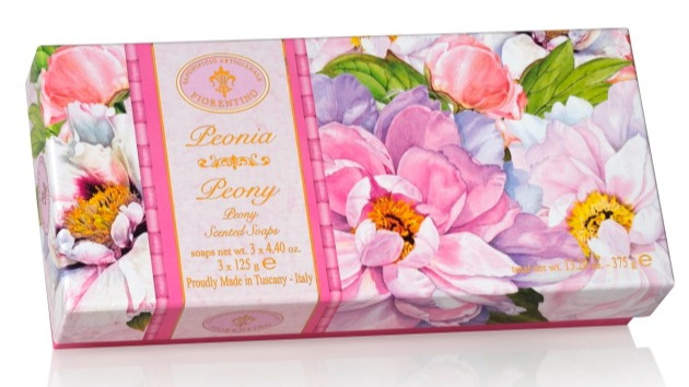 Fiorentino Zestaw 3 naturalnych mydeł włoskich o zapachu Peonii