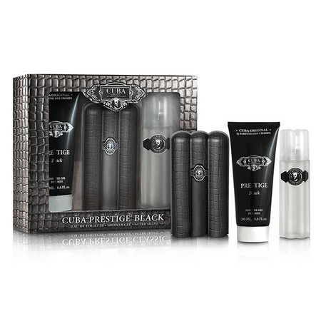 Cuba Prestige Black zestaw woda toaletowa spray 90 ml + woda po goleniu 100 ml + żel pod prysznic 200 ml