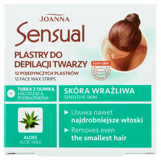 Sensual plastry do depilacji twarzy Aloes 12szt + tubka z oliwką łagodzącą 10 ml