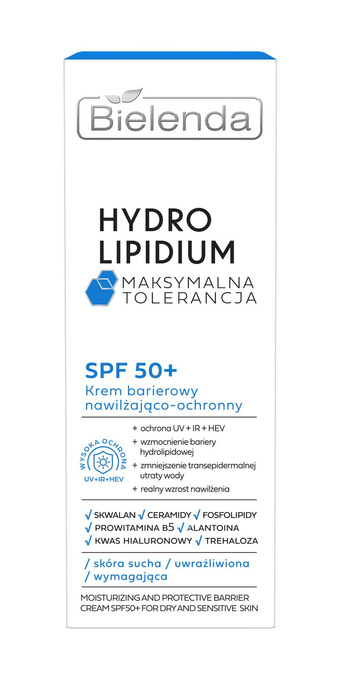 Bielenda Hydro Lipidium Krem barierowy SPF 50 nawilżająco-ochronny, 30 ml