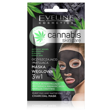 Eveline Cannabis Skin Care Oczyszczająco matująca maska węglowa 3w1