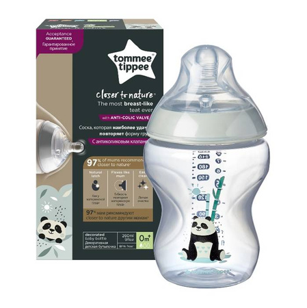 Closer To Nature butelka do karmienia ze smoczkiem silikonowym 0m+ Panda 260 ml