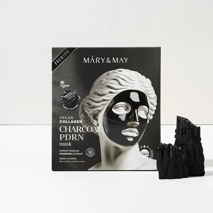 Mary&May Vegan Collagen Charcoal PDRN Mask Hydrożelowa maska na twarz box 4 szt