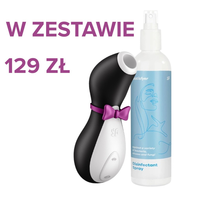 Zestaw Satisfyer Stymulator Pingwin + spray do dezynfekcji 300 ml