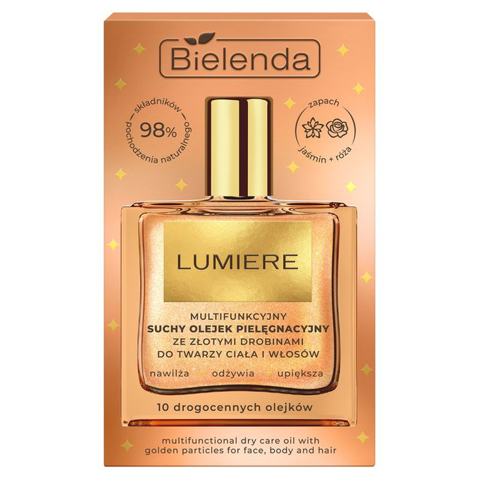 Bielenda Lumiere Multifunkcyjny suchy olejek pielęgnacyjny ze złotymi drobinami, 50 ml