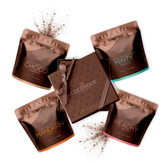 Cocosolis Luxury Coffee Scrub Zestaw peelingów kawowych do ciała i twarzy, 4 × 70 g