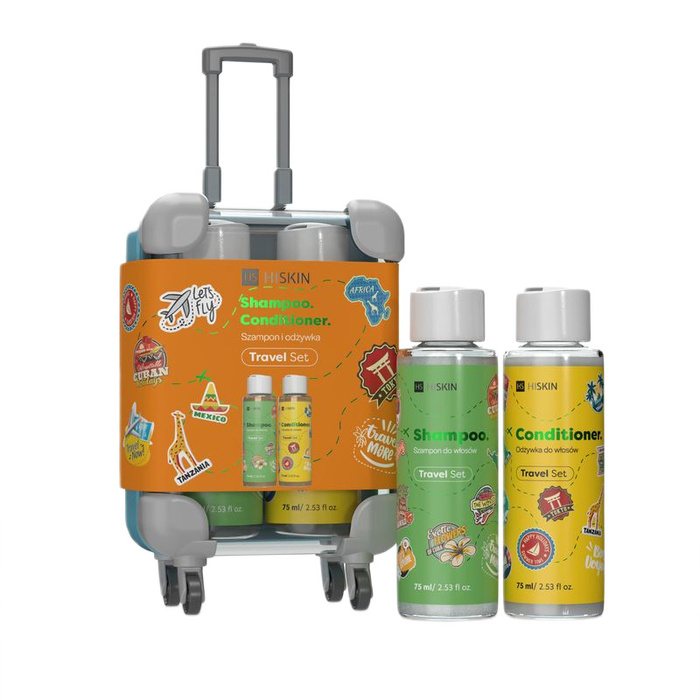 HISKIN TRAVEL SIZE SET Walizka, szampon i odżywka do włosów, 2 x 75 ml