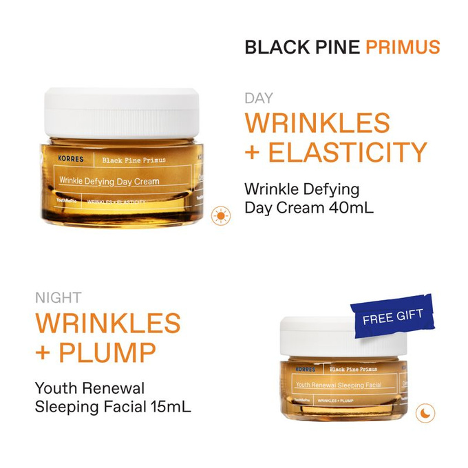 Korres Zestaw Black Pine Primus - Krem na dzień & Krem na noc