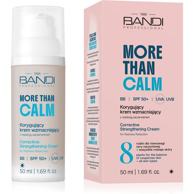 Bandi More Than Calm Korygujący krem BB wzmacniający SPF 50+ z redukcją zaczerwienień, 50 ml