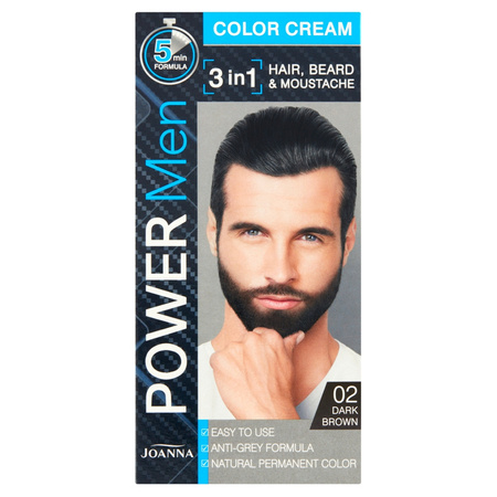 Power Men Color Cream 3in1 farba do włosów brody i wąsów 02 Dark Brown 30g