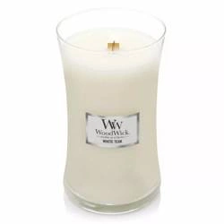 WoodWick Świeca duża White teak 600g