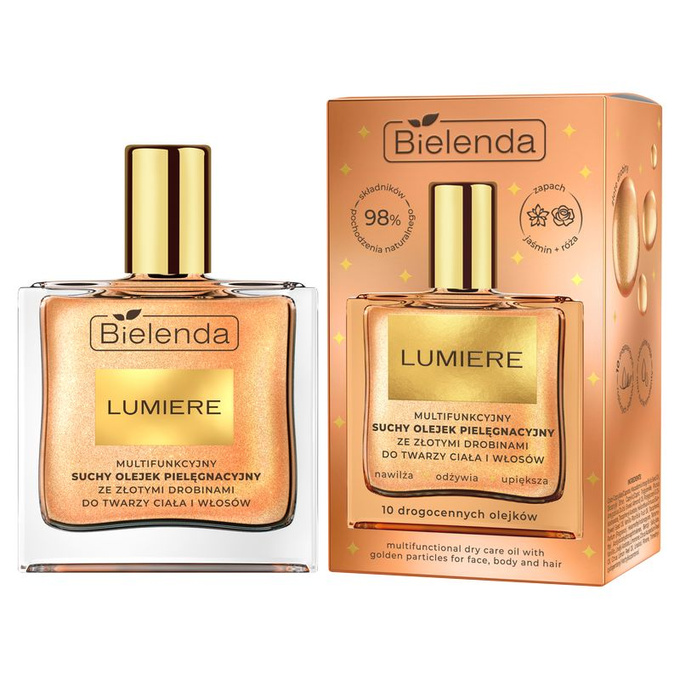 Bielenda Lumiere Multifunkcyjny suchy olejek pielęgnacyjny ze złotymi drobinami, 50 ml