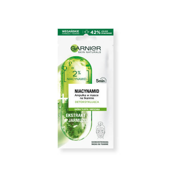 Niacinamide Ampoule Sheet Mask ampułka detoksykująca w masce na tkaninie z witaminą B3 i ekstraktem z jarmużu 15g