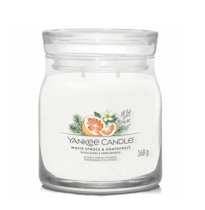 Yankee Candle Signature – Świeca średnia White Spruce & Grapefruit, 368 g