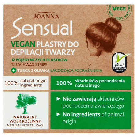 Sensual Vegan plastry do depilacji twarzy 12szt + tubka z oliwką łagodzącą 10 ml